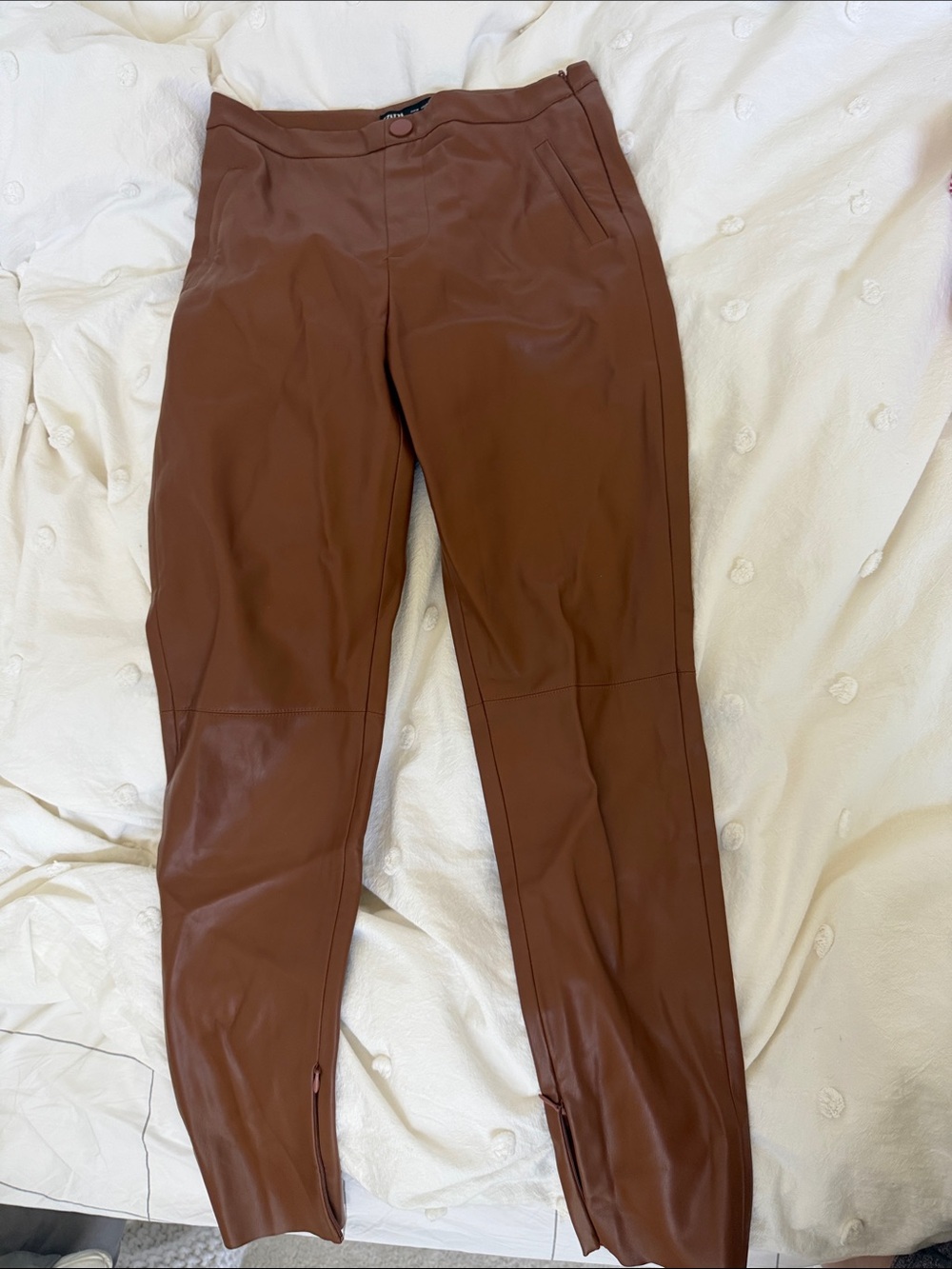 Zara Brown Faux Leather Slim Pants